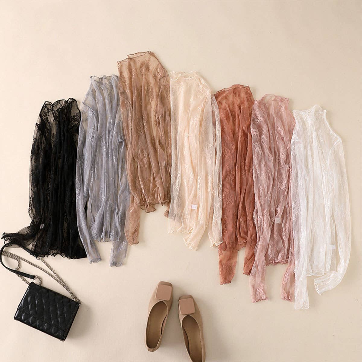 Floral Mesh Long Sleeve Lace Top (S-XL)(Multiple Color Options)