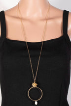 Flower Pearl And Large Hoop Pendant Layered Necklace Set