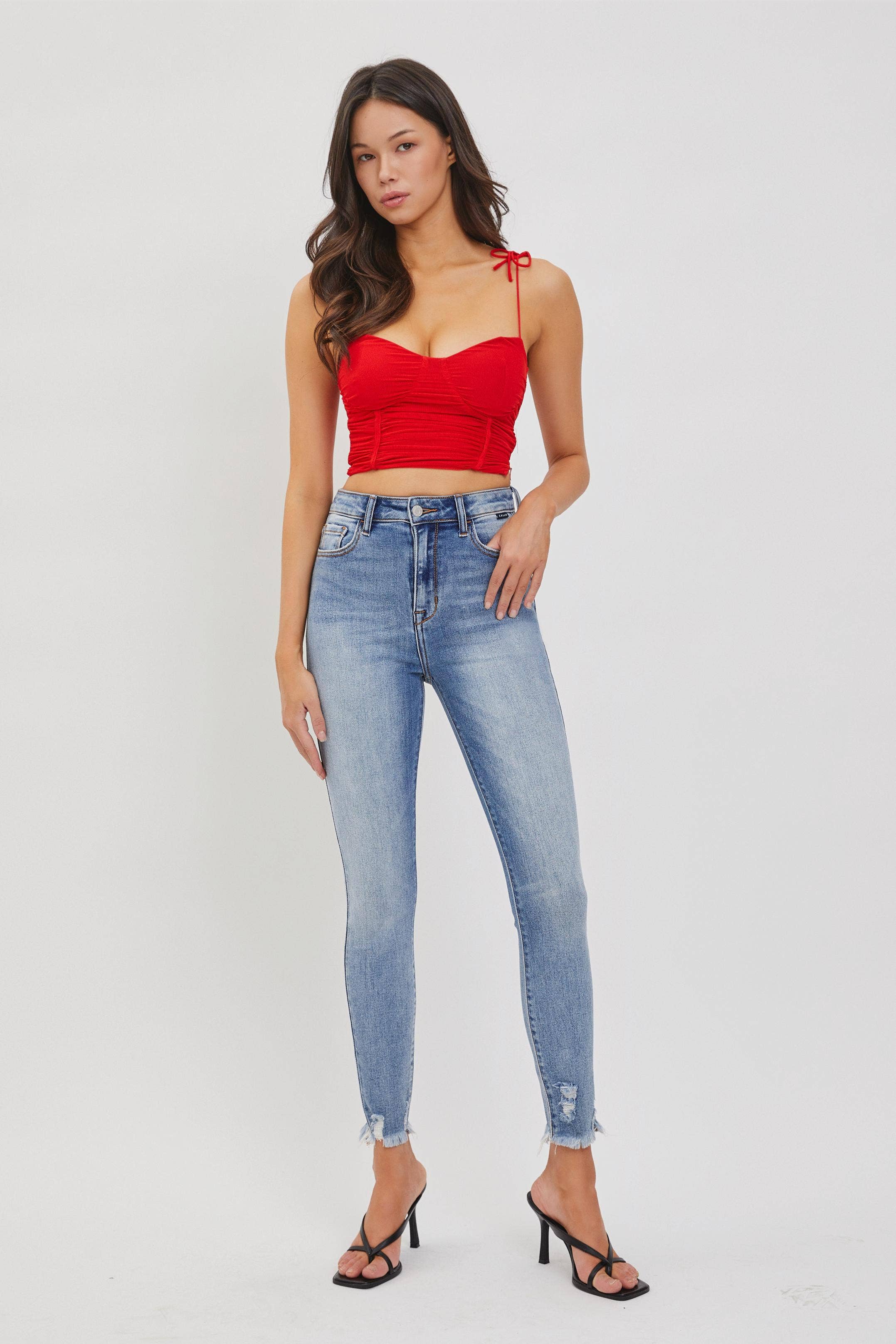 Cello Jeans- Medium High Rise Ankle Skinny with Frayed Hem (Sizes 1-13)