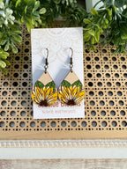 Sunflower light weight hand painted wood earring