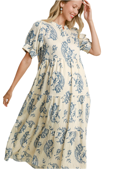 The Harper Blue Paisley Dress