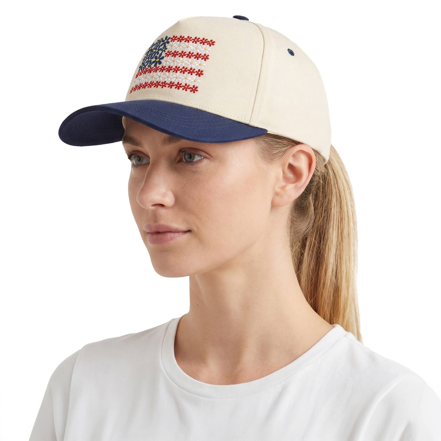 C.C Floral Flag Criss-Cross Ponytail Trucker Hat