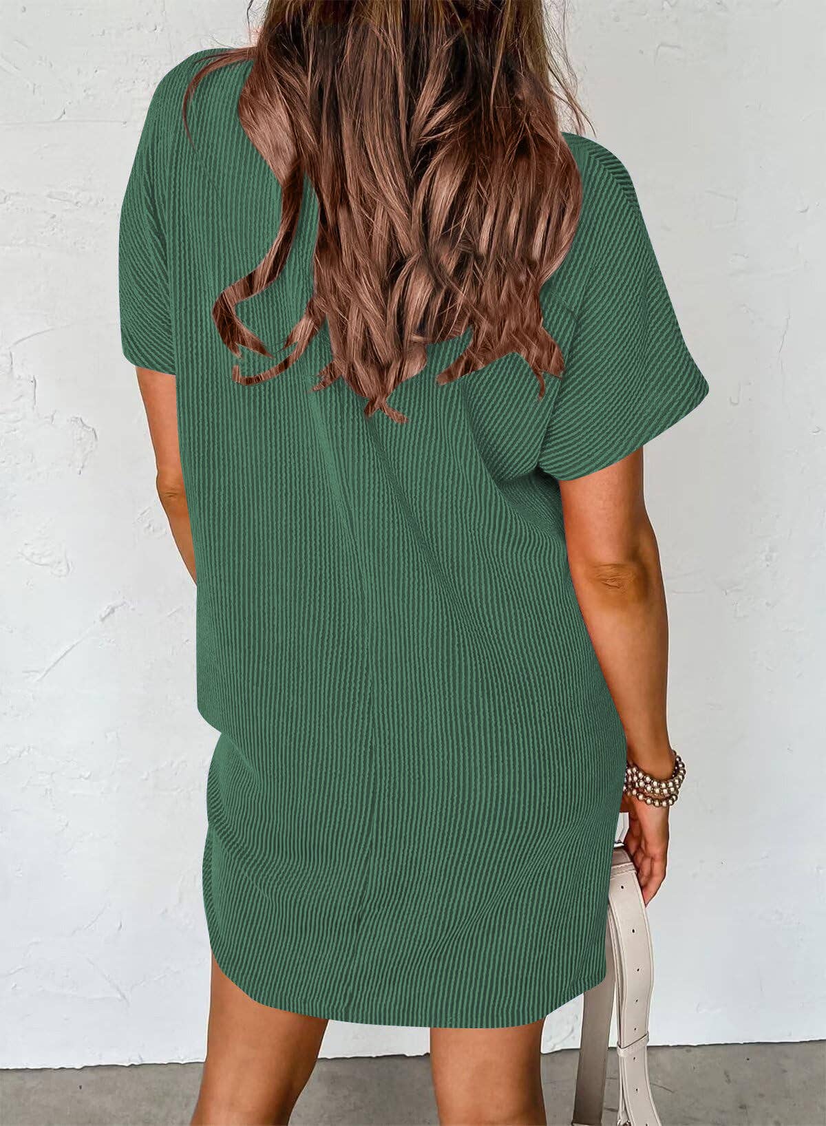 The Jessie Ribbed Short Sleeve T-Shirt Dress with Pocket (S-2X)