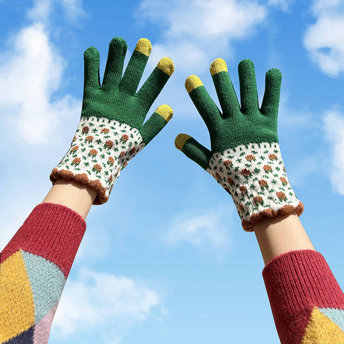 Floral Knit Gloves
