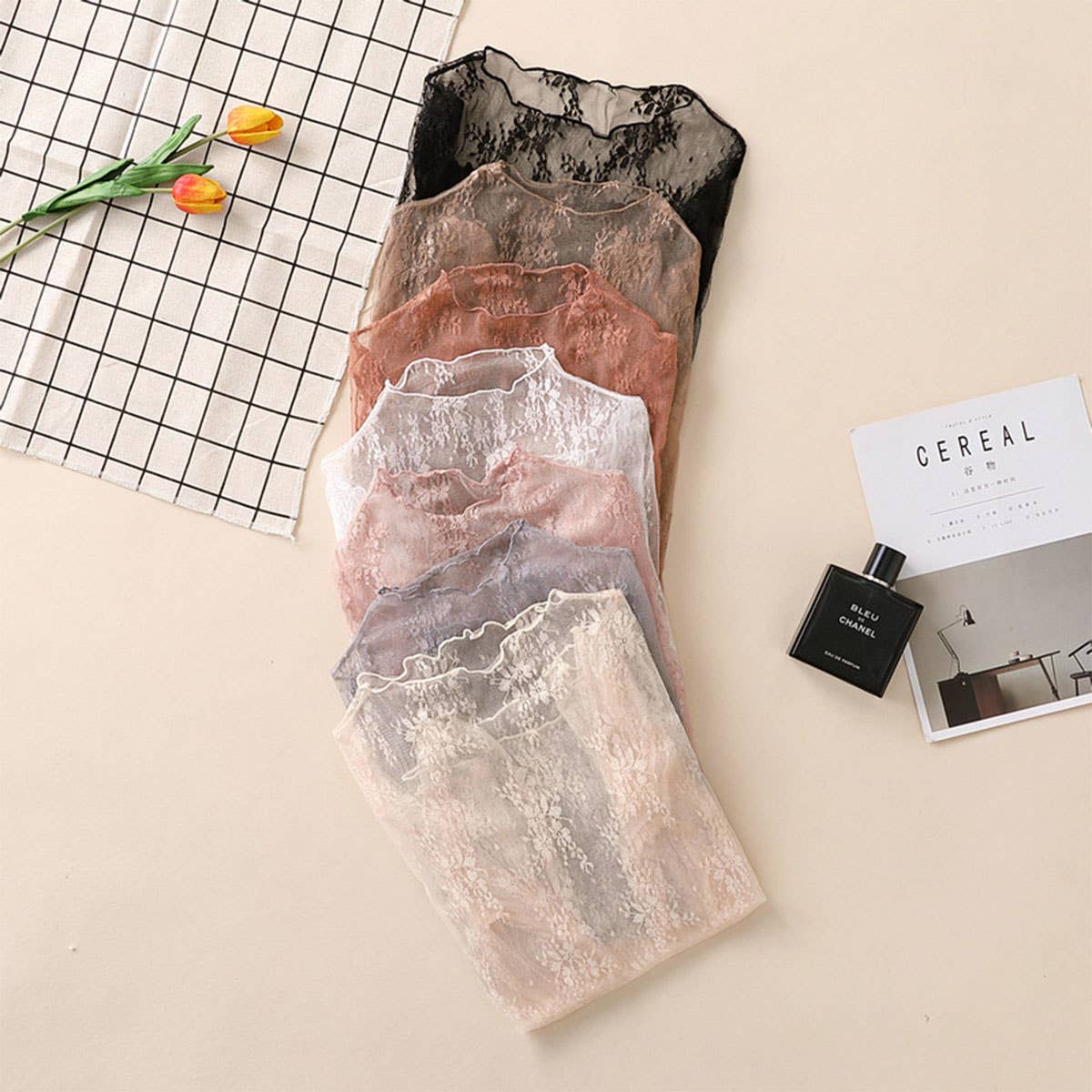 Floral Mesh Long Sleeve Lace Top (S-XL)(Multiple Color Options)