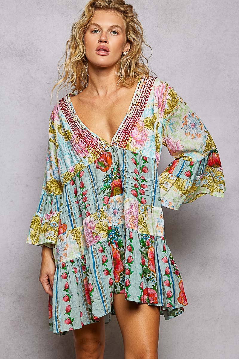 V-neck Woven Dress (S-L)(RUNS BIG)