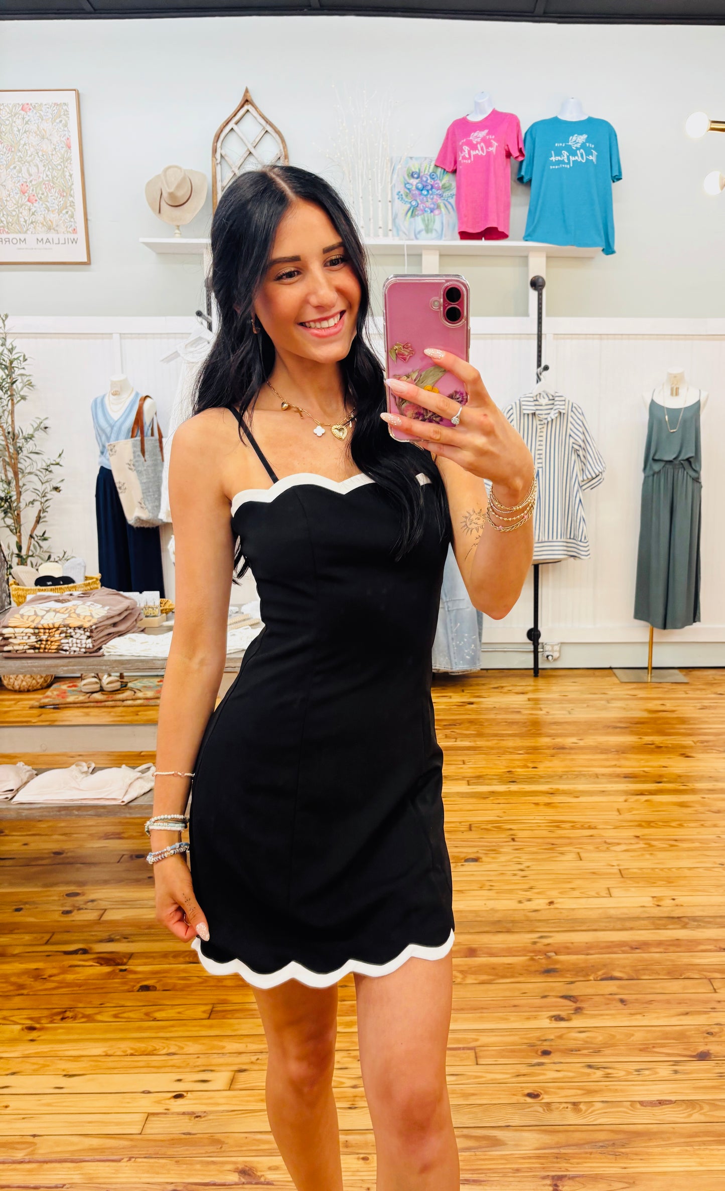 Classy Cami Black + White Scallop Trim Dress (S-L)