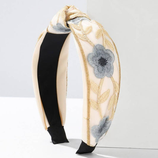 FLORAL COTTAG EMBROIDERY HAIR BAND HEADBAND (2 Colors)