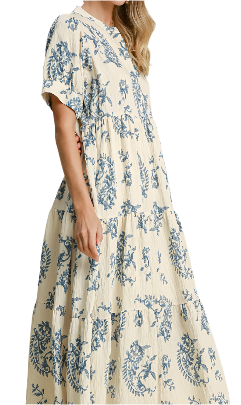 The Harper Blue Paisley Dress