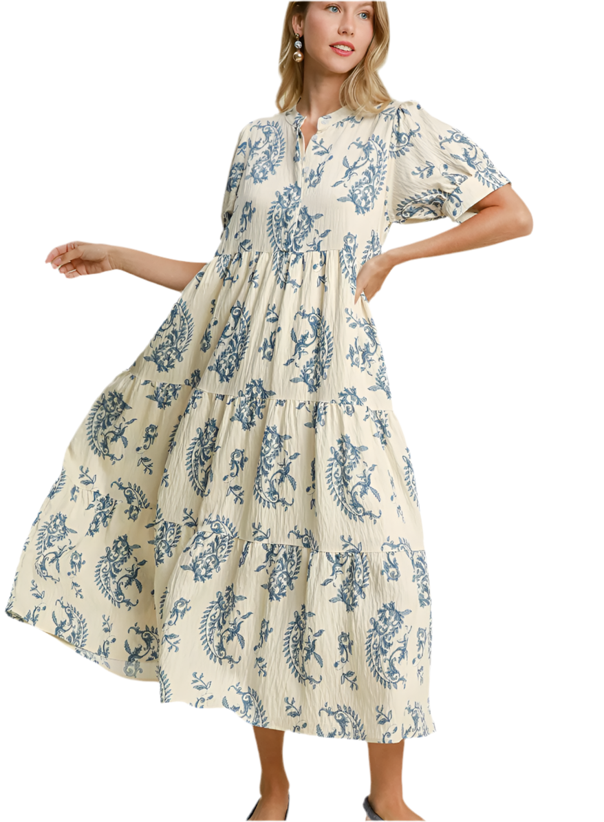 The Harper Blue Paisley Dress