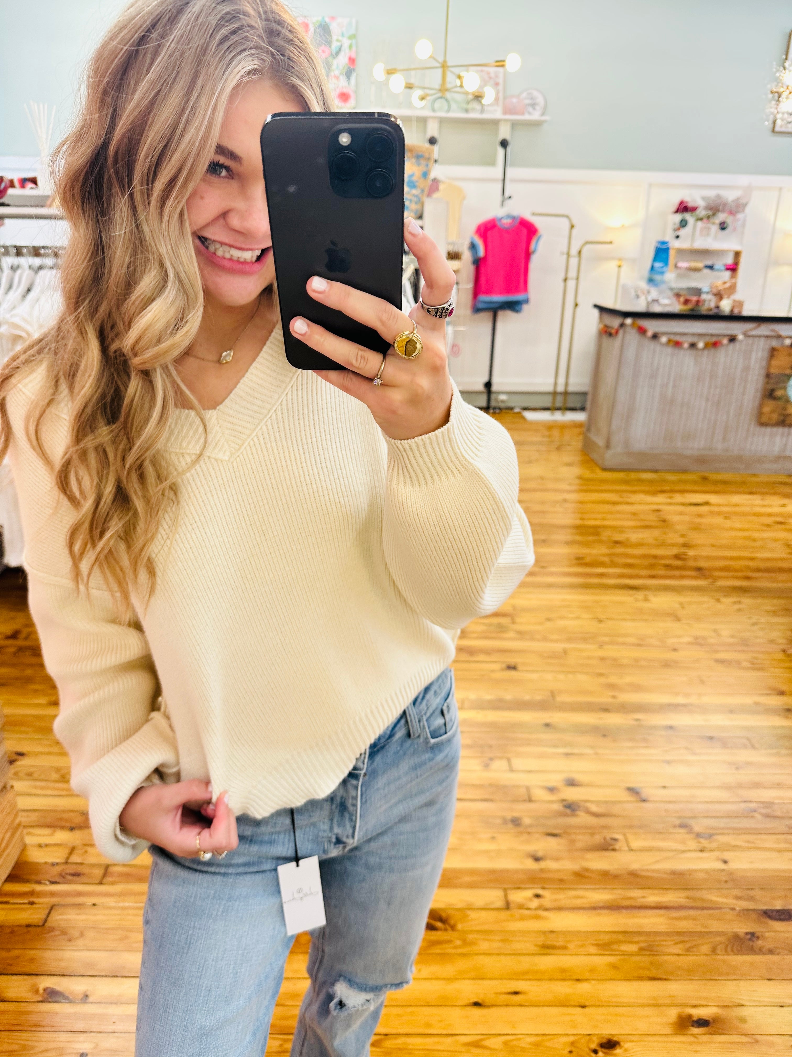 EXPOSED SEAM V NECK PULLOVER KNIT SWEATER (S-L)