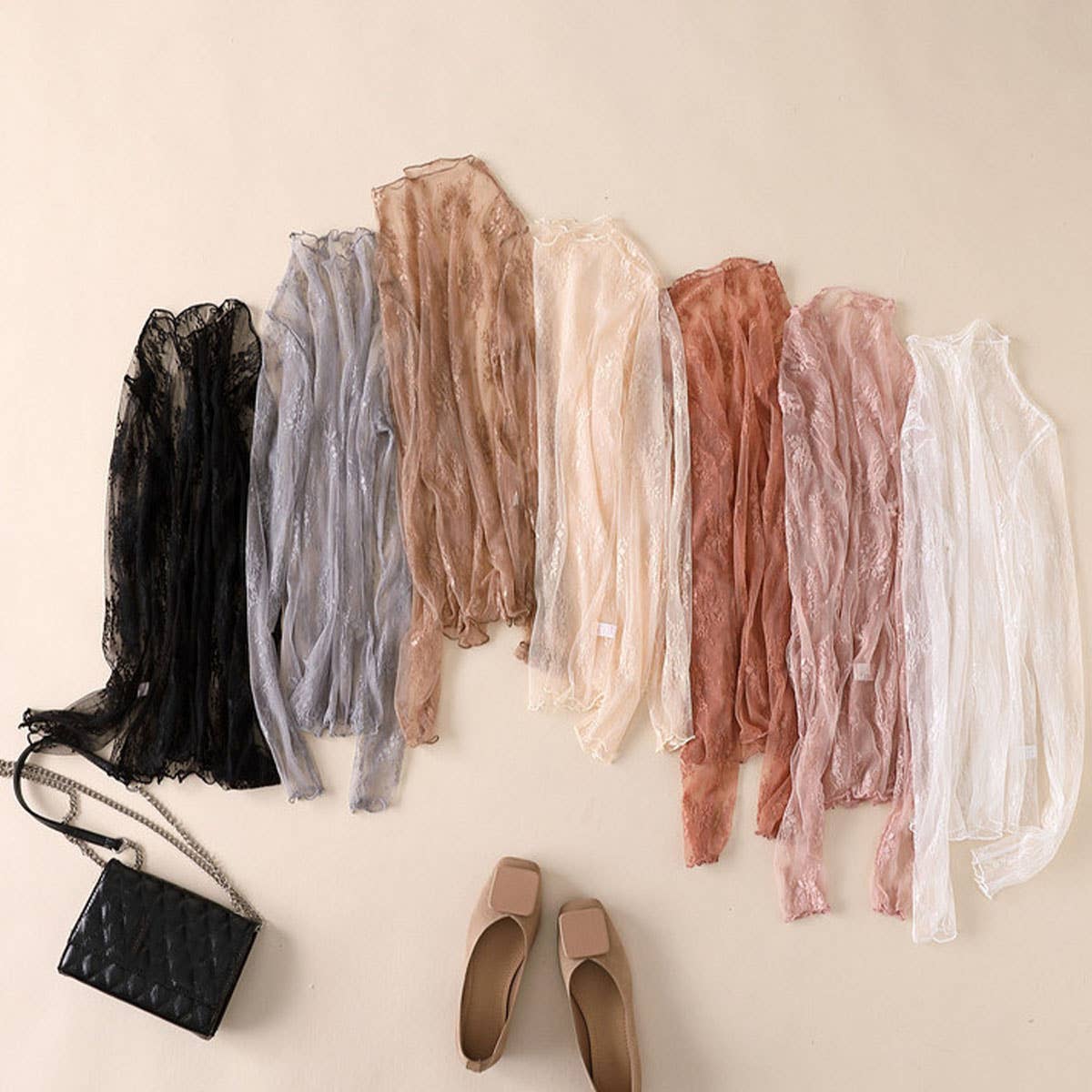 Floral Mesh Long Sleeve Lace Top (S-XL)(Multiple Color Options)