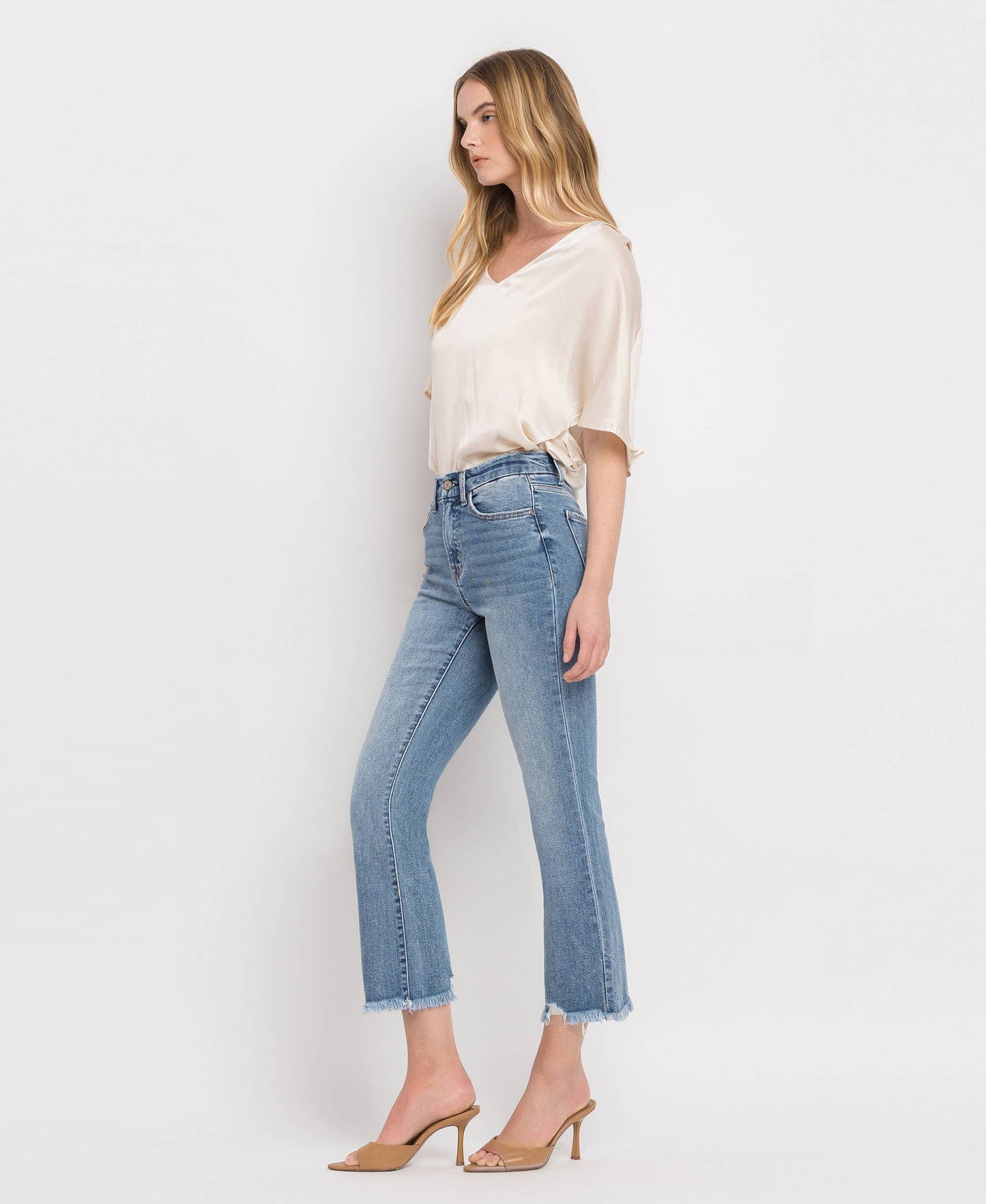 Vervet by Flying Monkey - Bella-HIGH RISE FRAYED HEM CROP FLARE JEANS