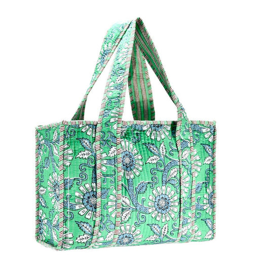 The Mallory Cotton Block Print Tote Bag- Small