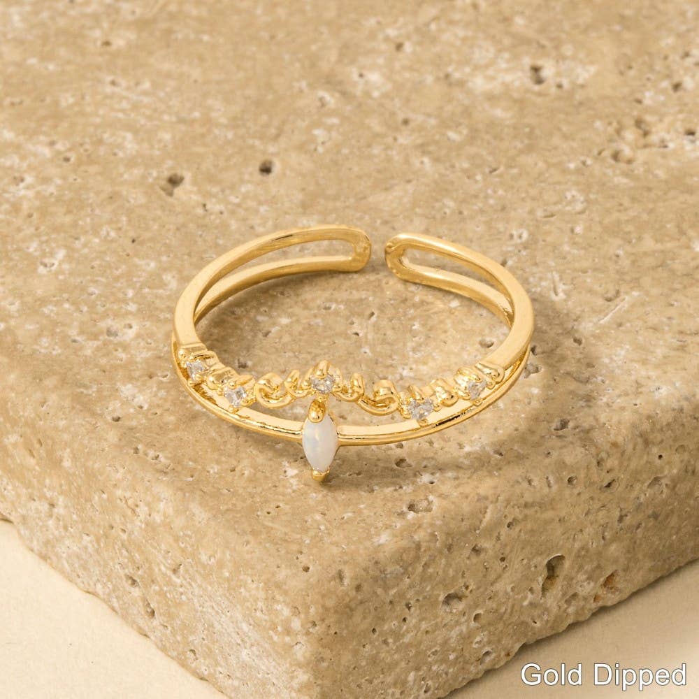 Double Band Opal Rhinestone Adjustable Ring in Gold