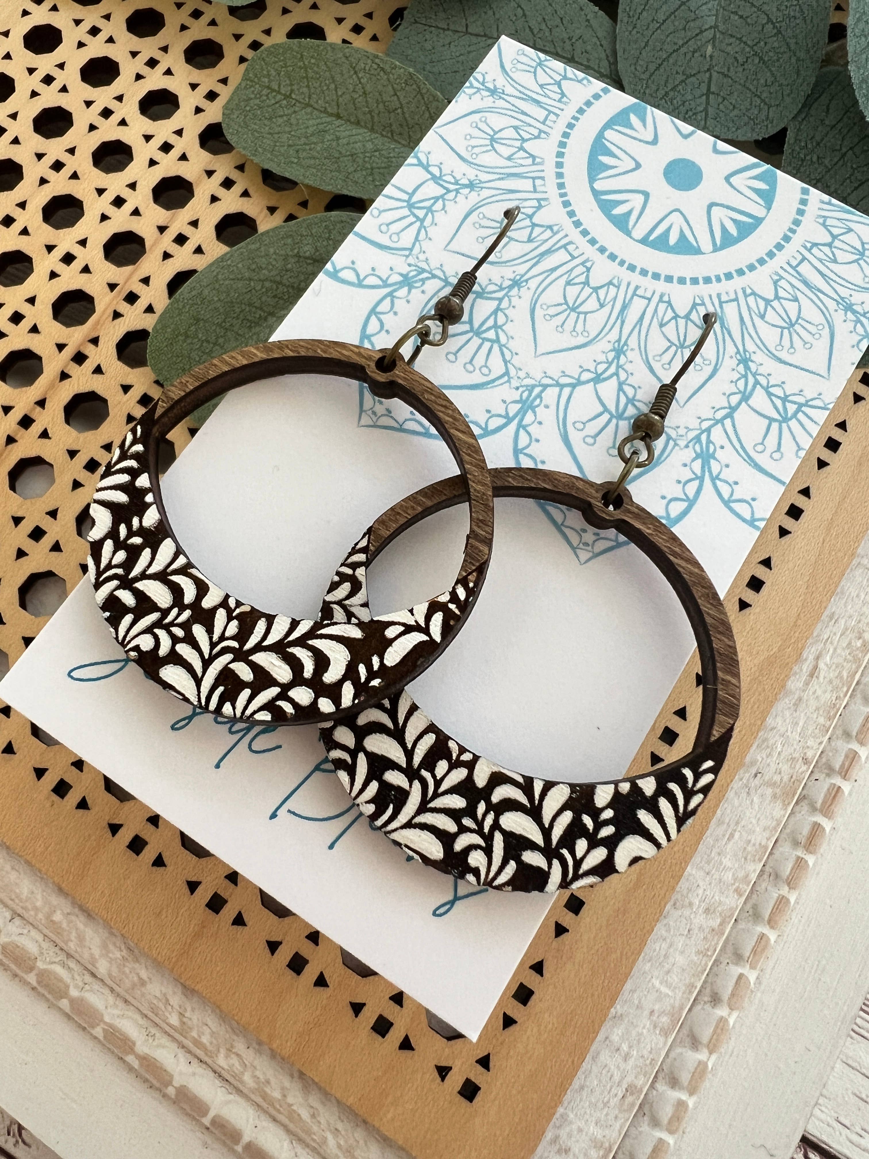 Boho damask all wood lightweight hoops 