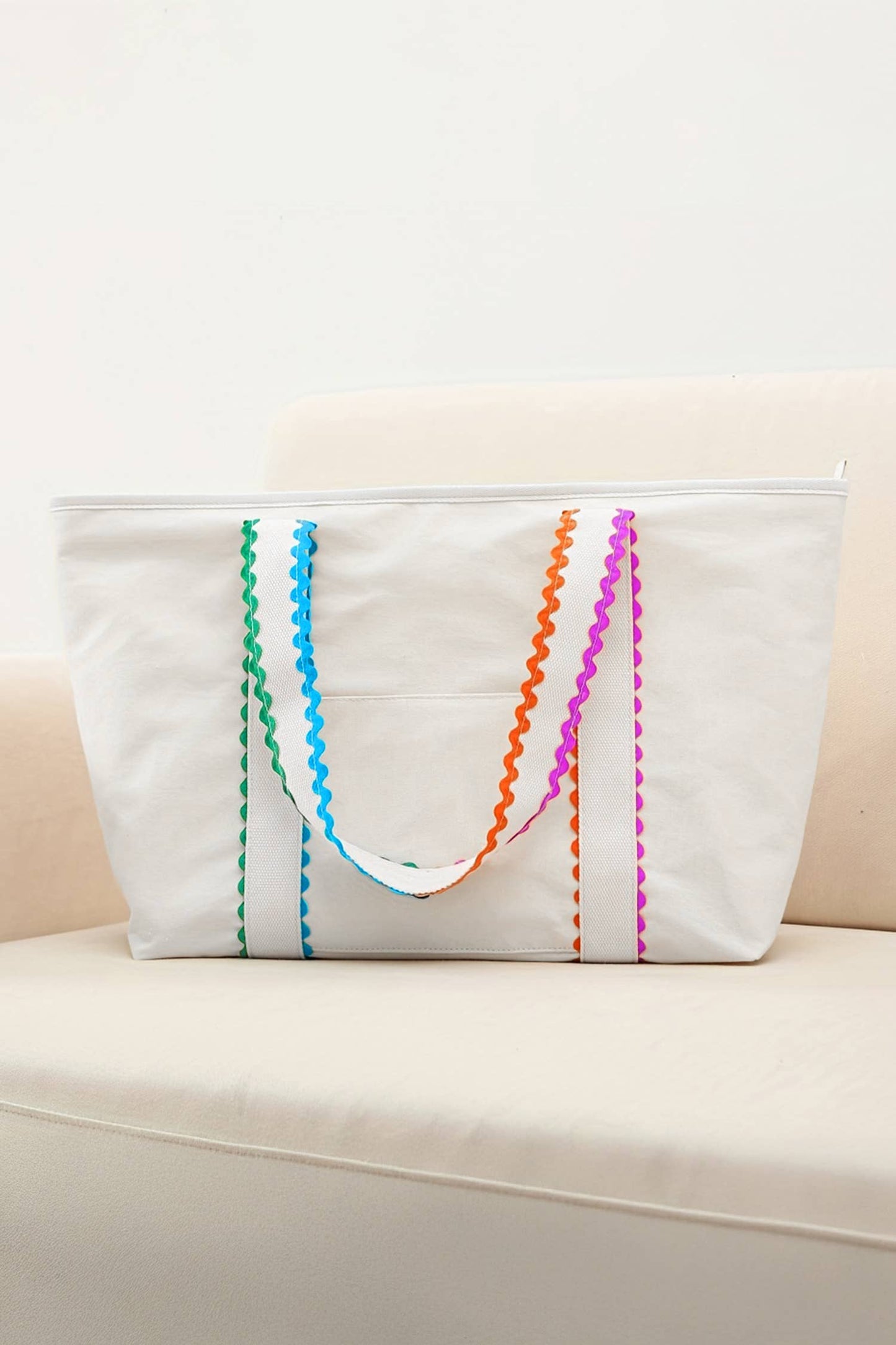 Colorful Trimmed Canvas Everyday Tote Bag