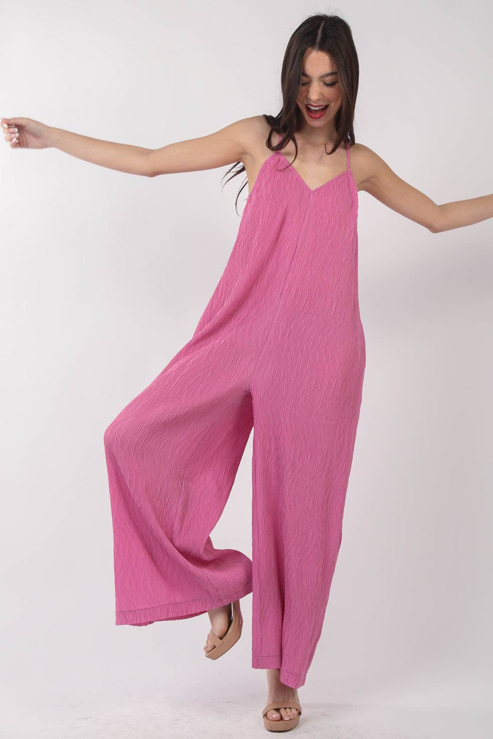 The Janie Pleated Wide Leg Jumpsuit w/ Pockets (S-L)