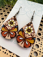 Butterfly hand painted maple wood earrings  
