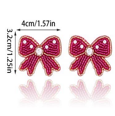SEED BEAD BOW RIBBON BEADED EARRINGS (2 Colors)