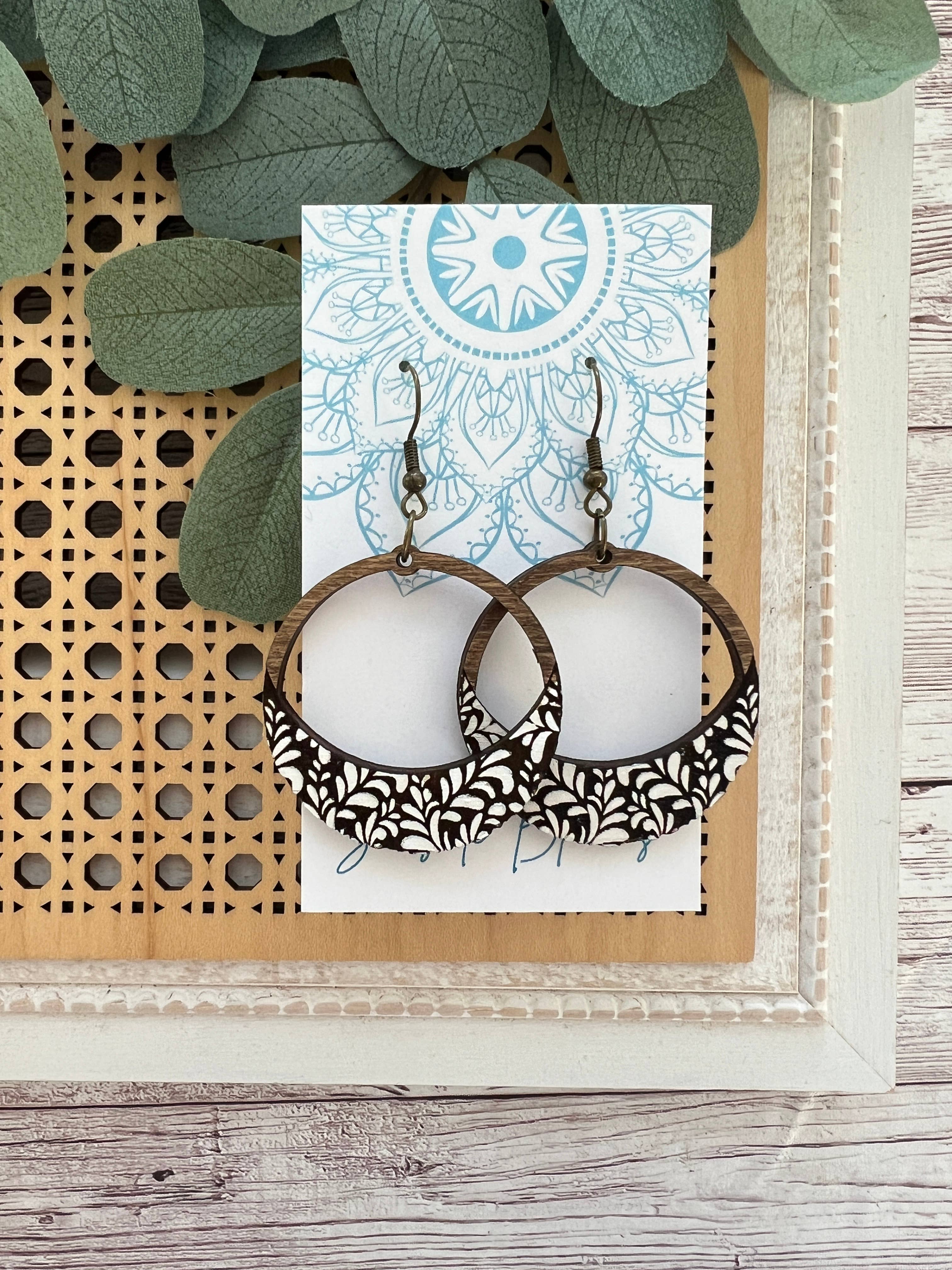 Boho damask all wood lightweight hoops 