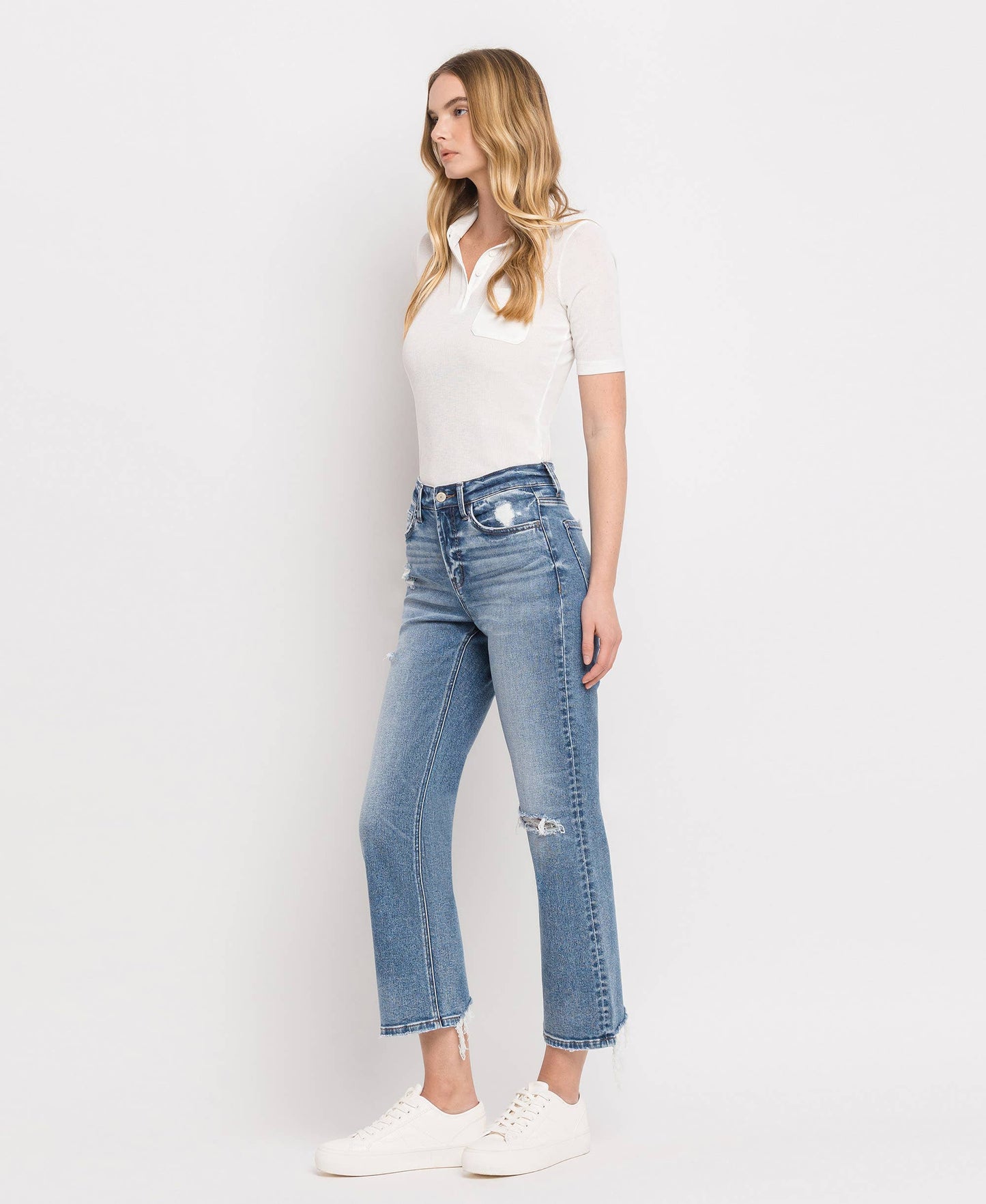 Vervet by Monkey- HIGH RISE DISTRESSED HEM CROP STRAIGHT JEANS