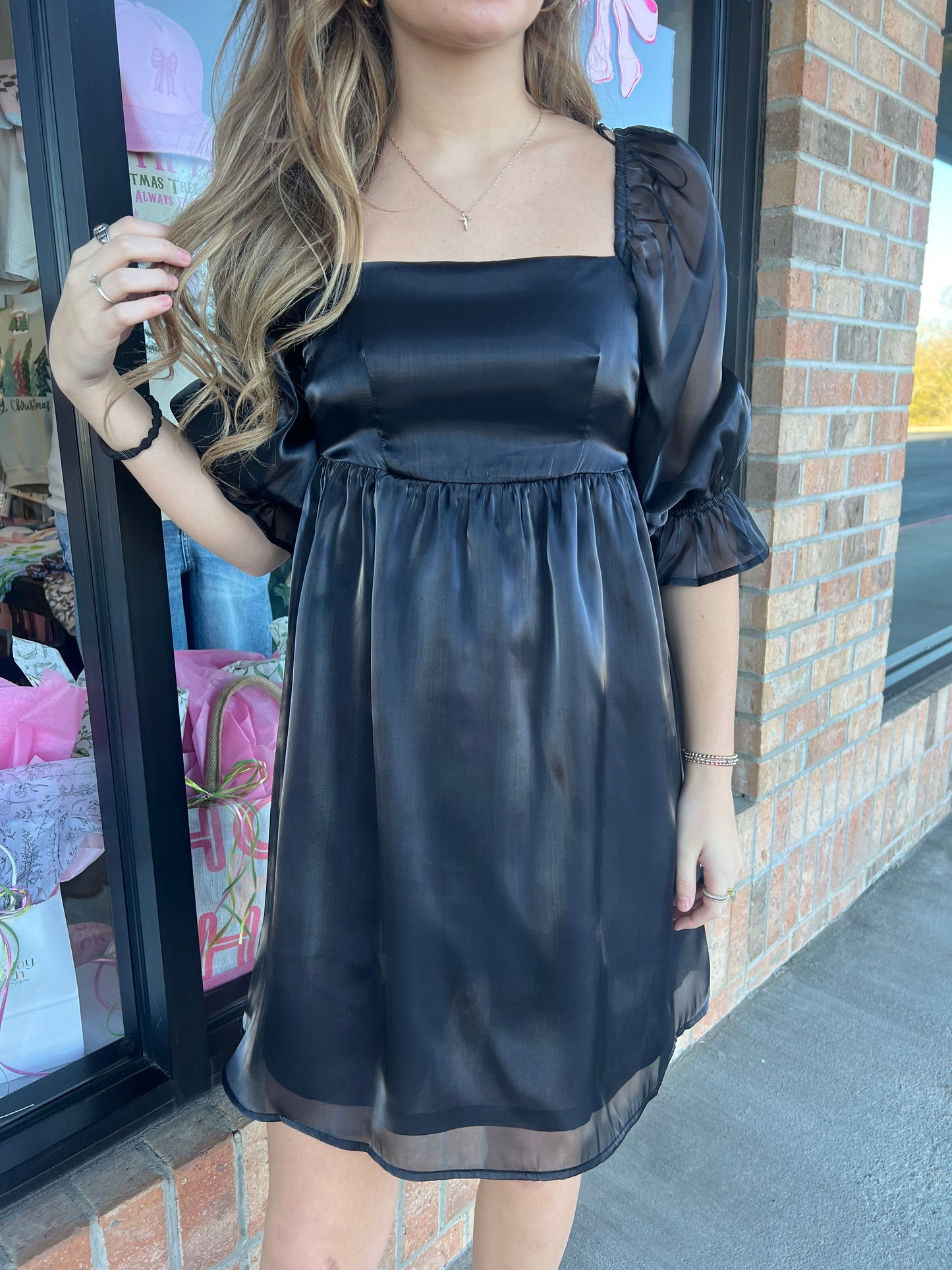 The Perfect Black Shimmer Satin Dress (S-L)