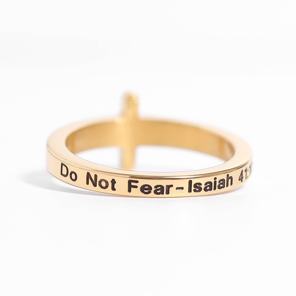 18K Gold PVD Engraved Bible Verse CZ Cross Ring Gift