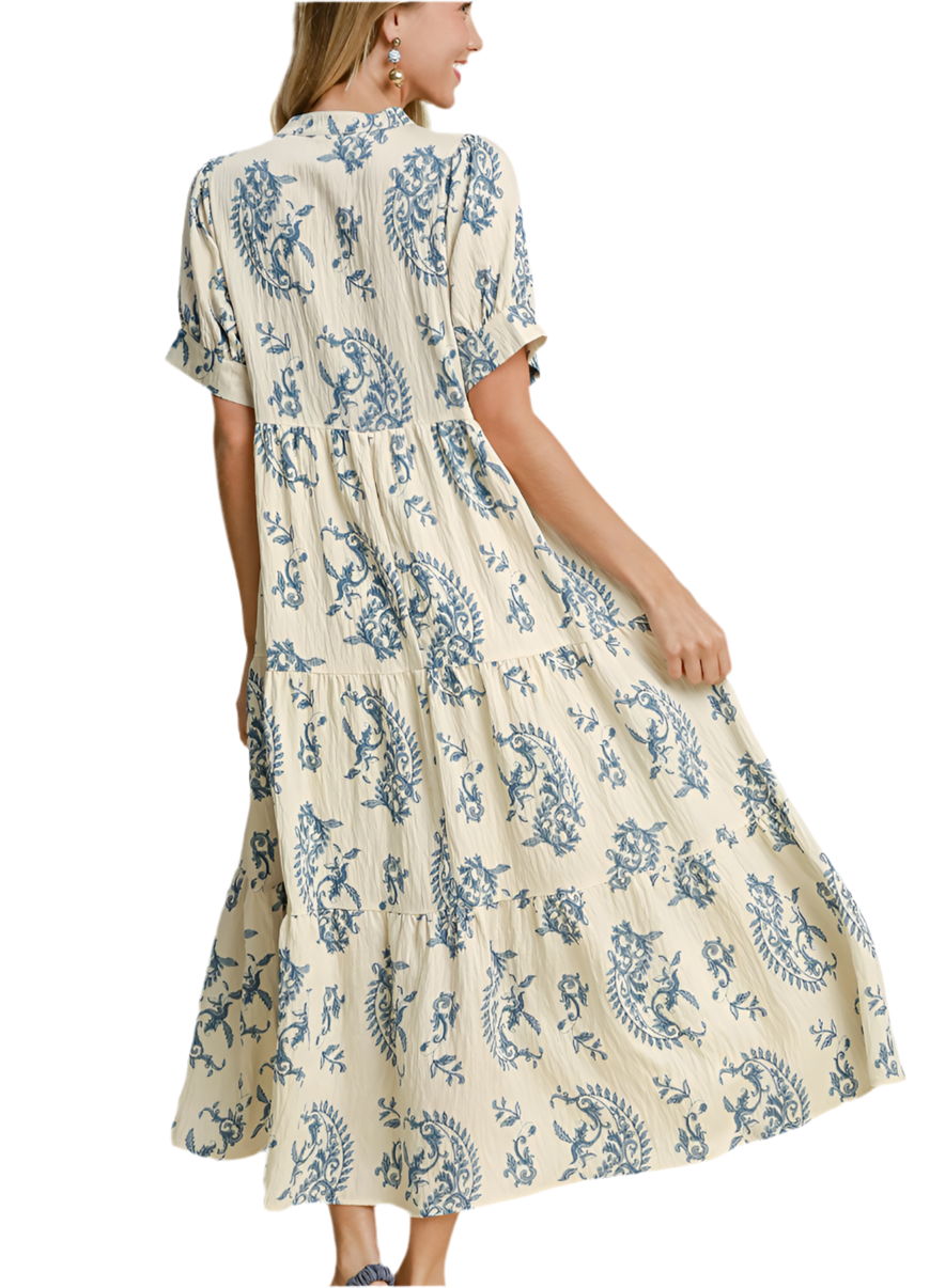 The Harper Blue Paisley Dress