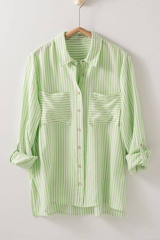 SALE! Relaxed Fit Vertical Striped Rayon Button Down Shirt (S-L)