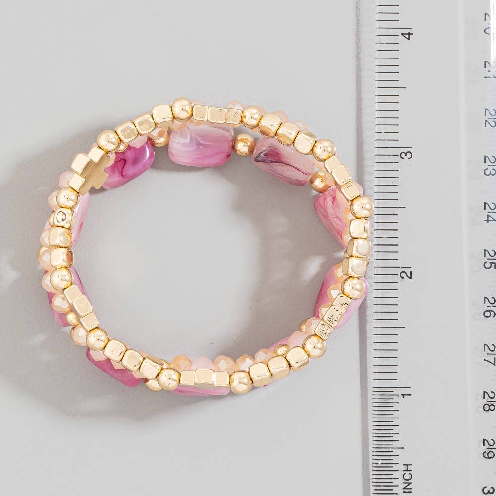 Mixed Glass And Metallic Beaded Bracelet Set