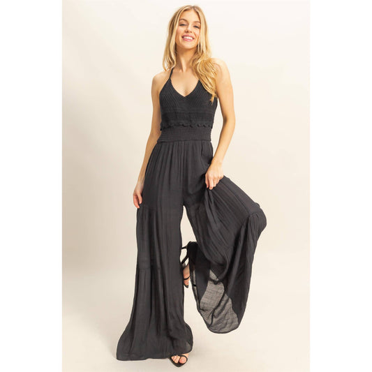 Halter Neck Crochet Wide Leg Jumpsuit (S-L)
