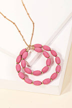 Wooden Bead Circle Pendant Long Necklace
