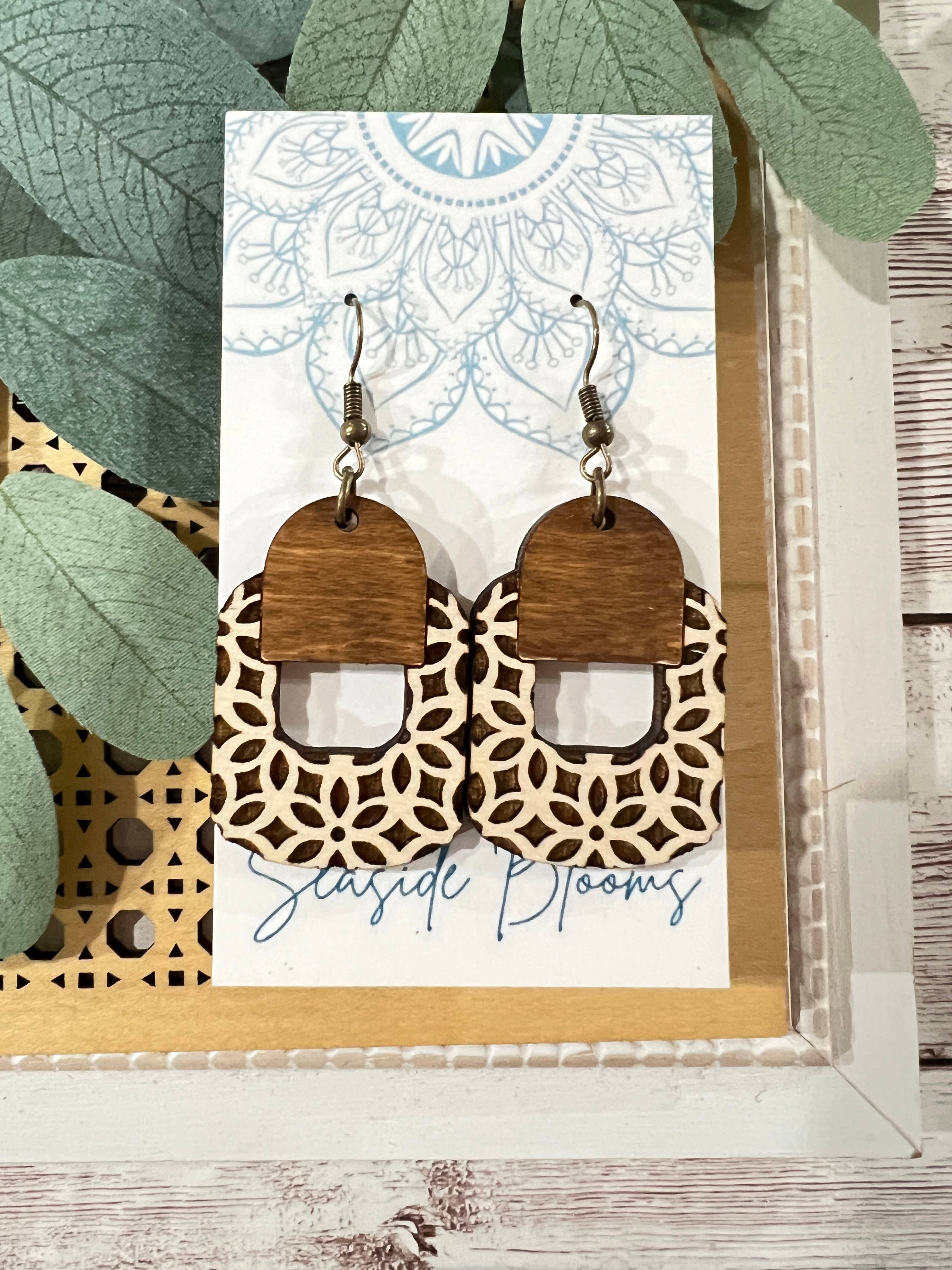 Boho maple wood hand painted earrings