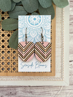 Boho pink hand painted lightweight wood earrings 