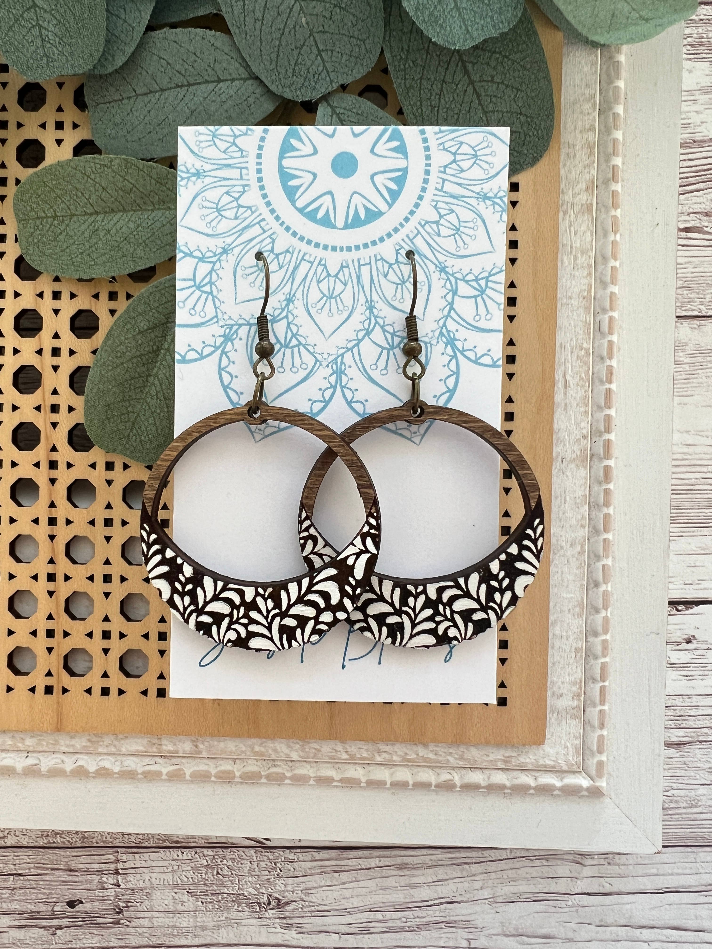 Boho damask all wood lightweight hoops 