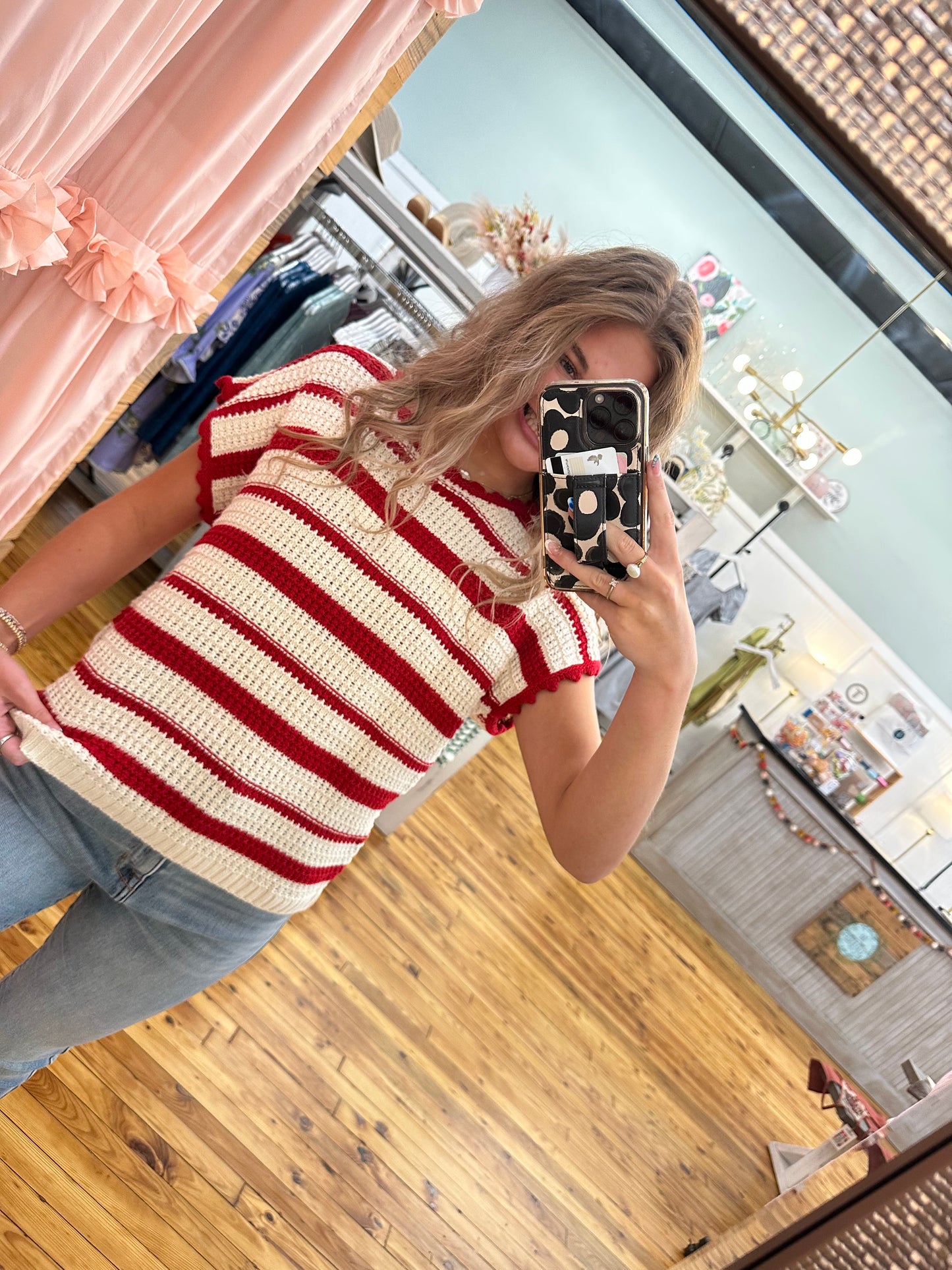 STRIPE SCALLOP TRIM CROCHET SWEATER (2 Colors) (S-L)