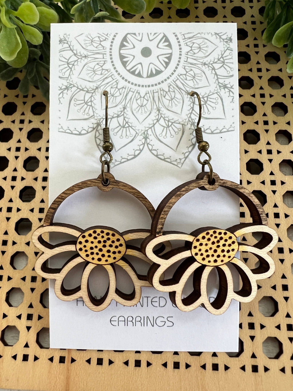 Daisy hand painted lightweight maple wood earrings