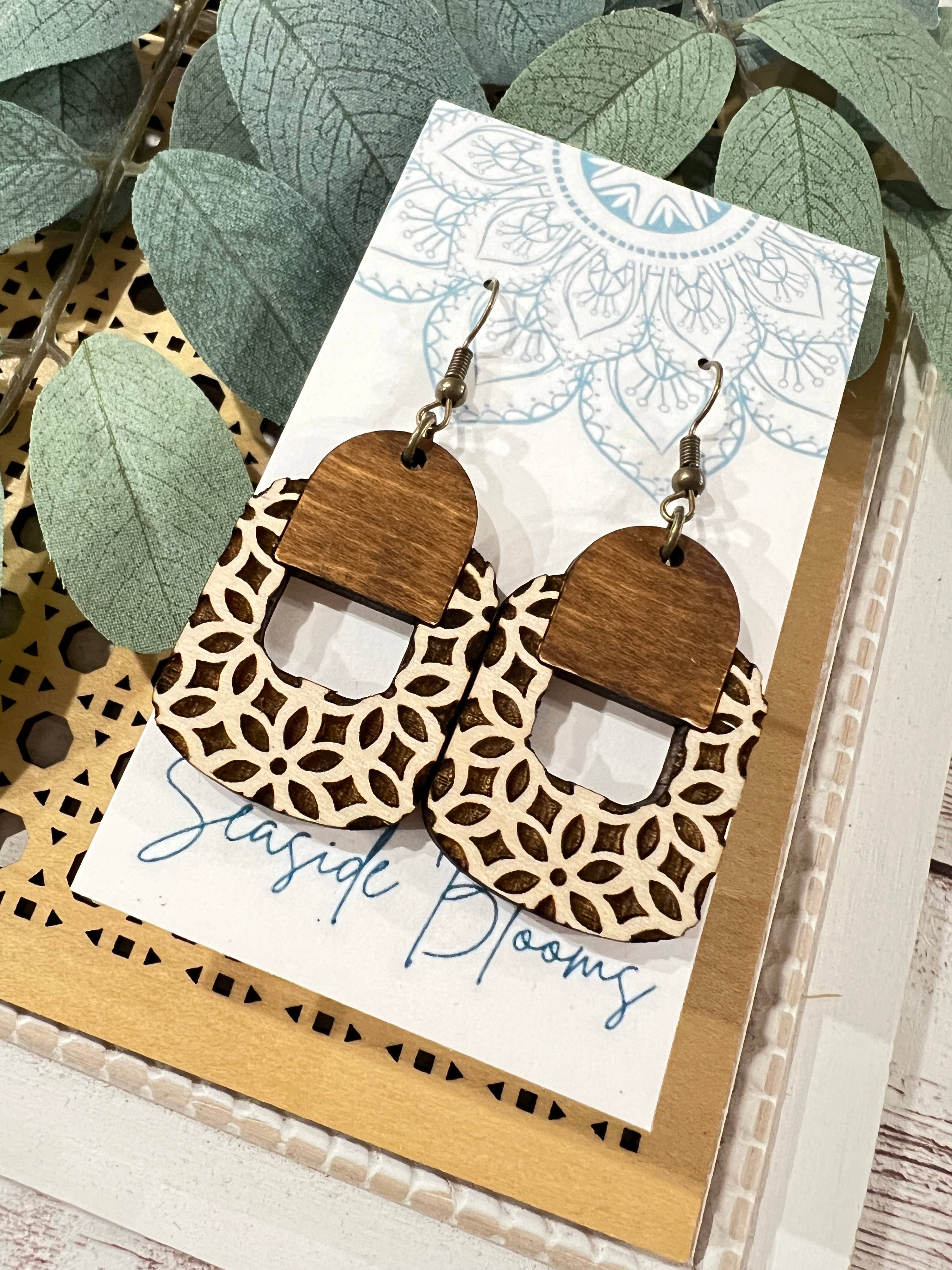 Boho maple wood hand painted earrings