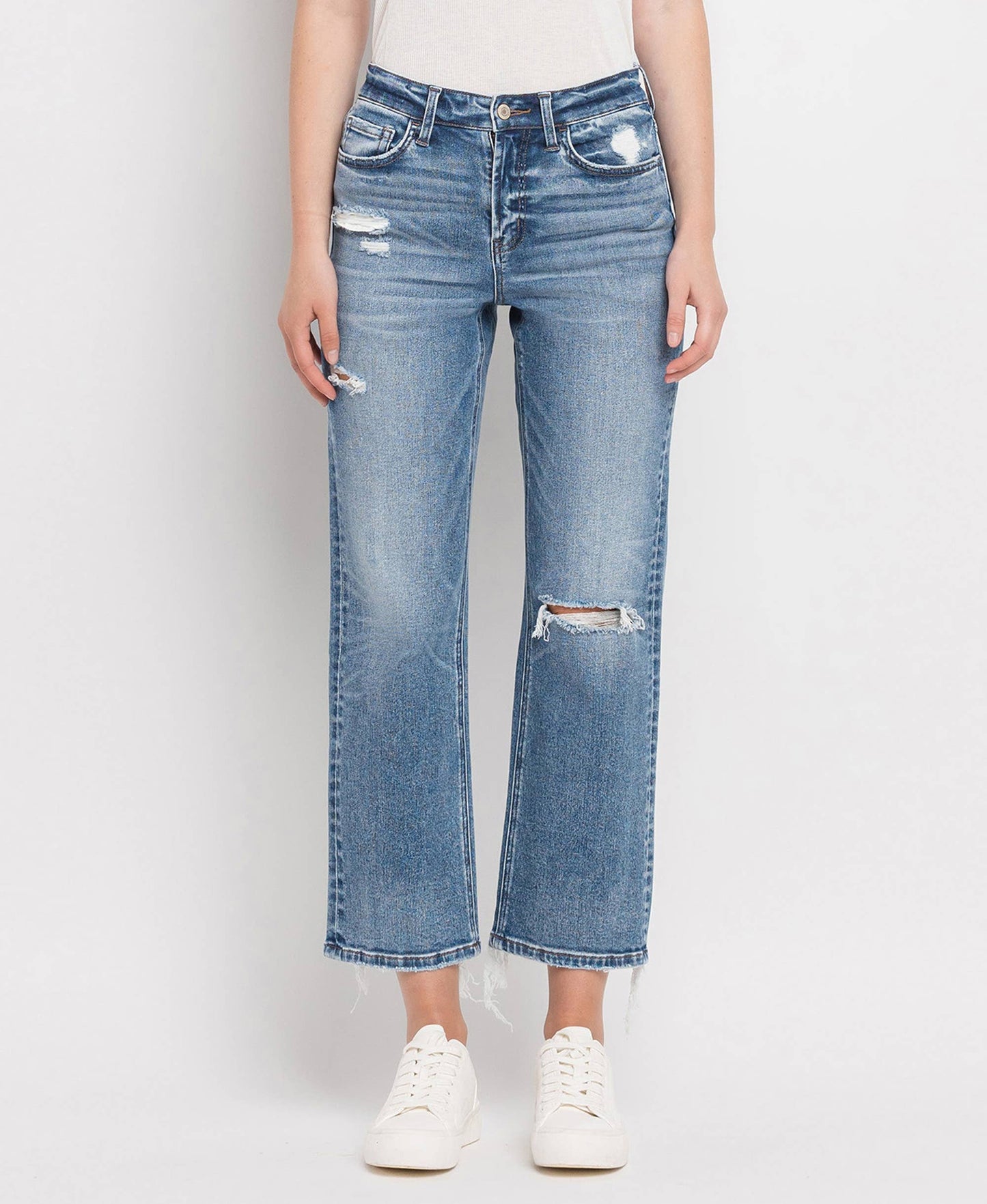 Vervet by Monkey- HIGH RISE DISTRESSED HEM CROP STRAIGHT JEANS