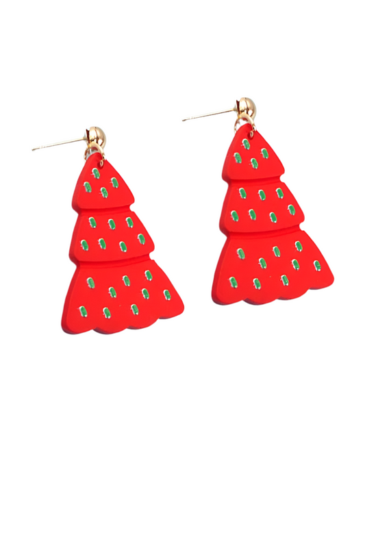 RED CHRISTMAS TREE HOLIDAY EARRINGS