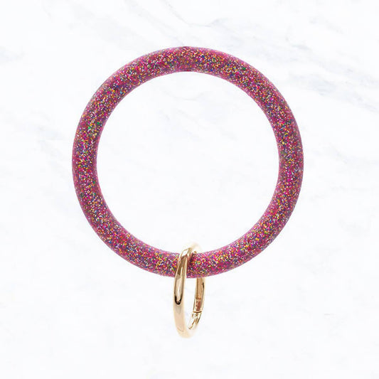 Pink Silicone Glitter Bracelet Key Chain