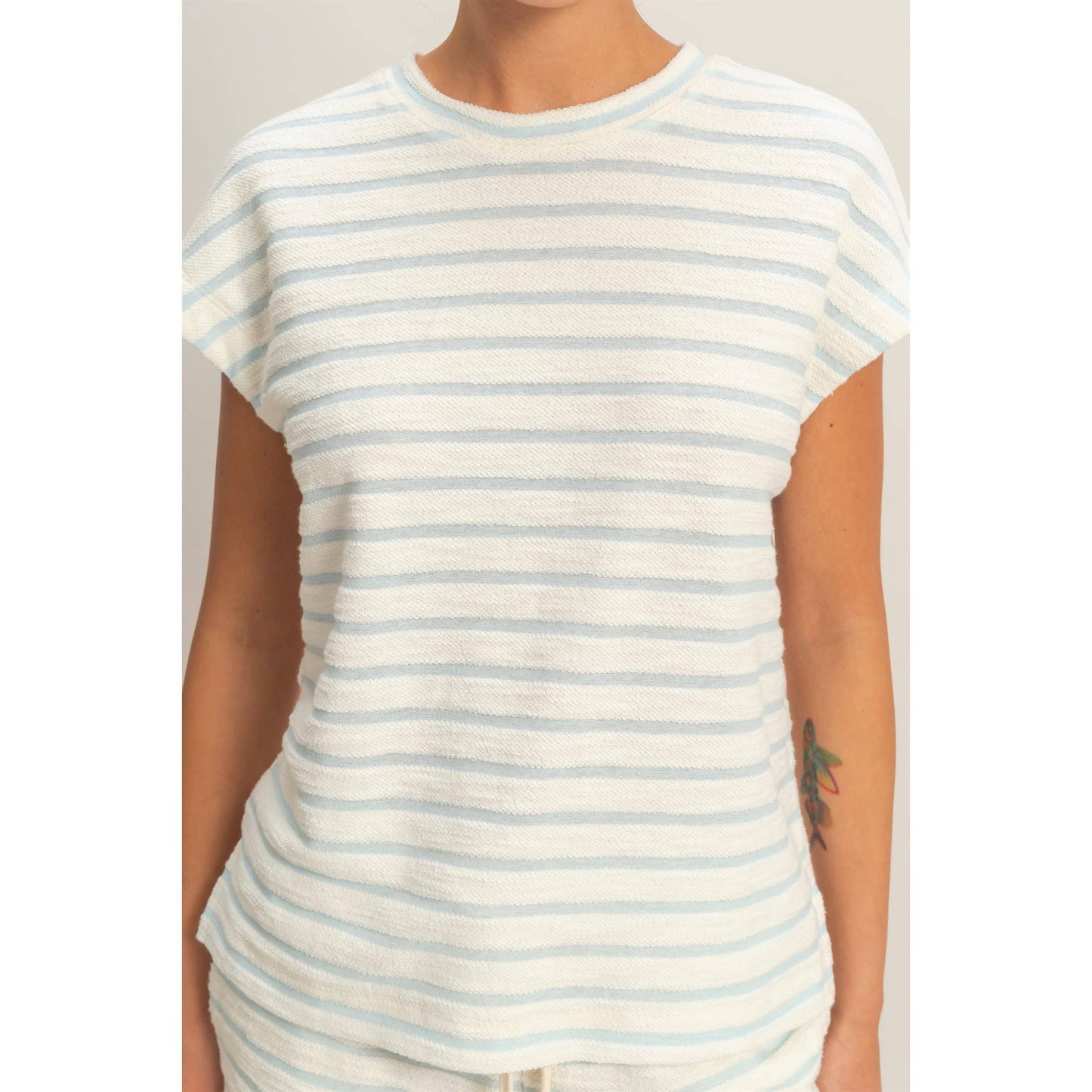 Striped Round Neck Short Sleeve Top(S-L)