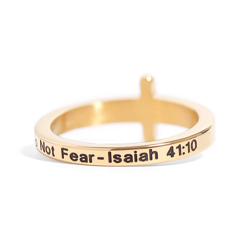 18K Gold PVD Engraved Bible Verse CZ Cross Ring Gift