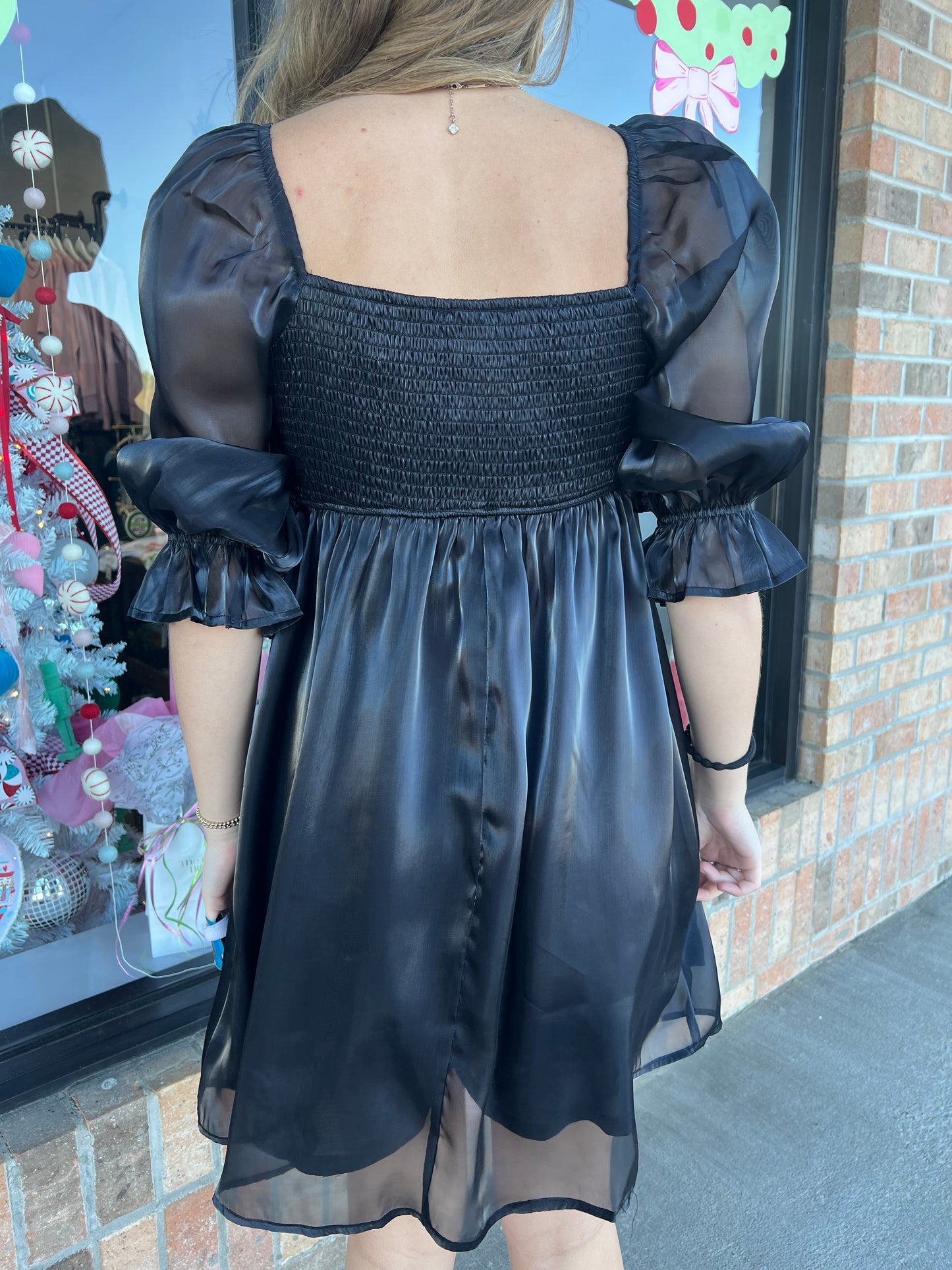 The Perfect Black Shimmer Satin Dress (S-L)