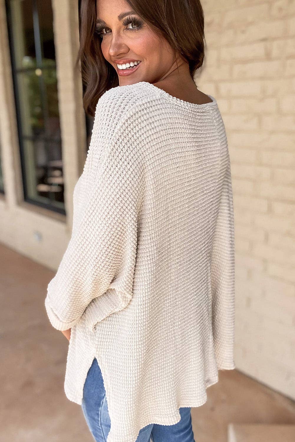 The Emmie Waffle Weave V-Neck Top (S-2X)(Runs Roomy!)