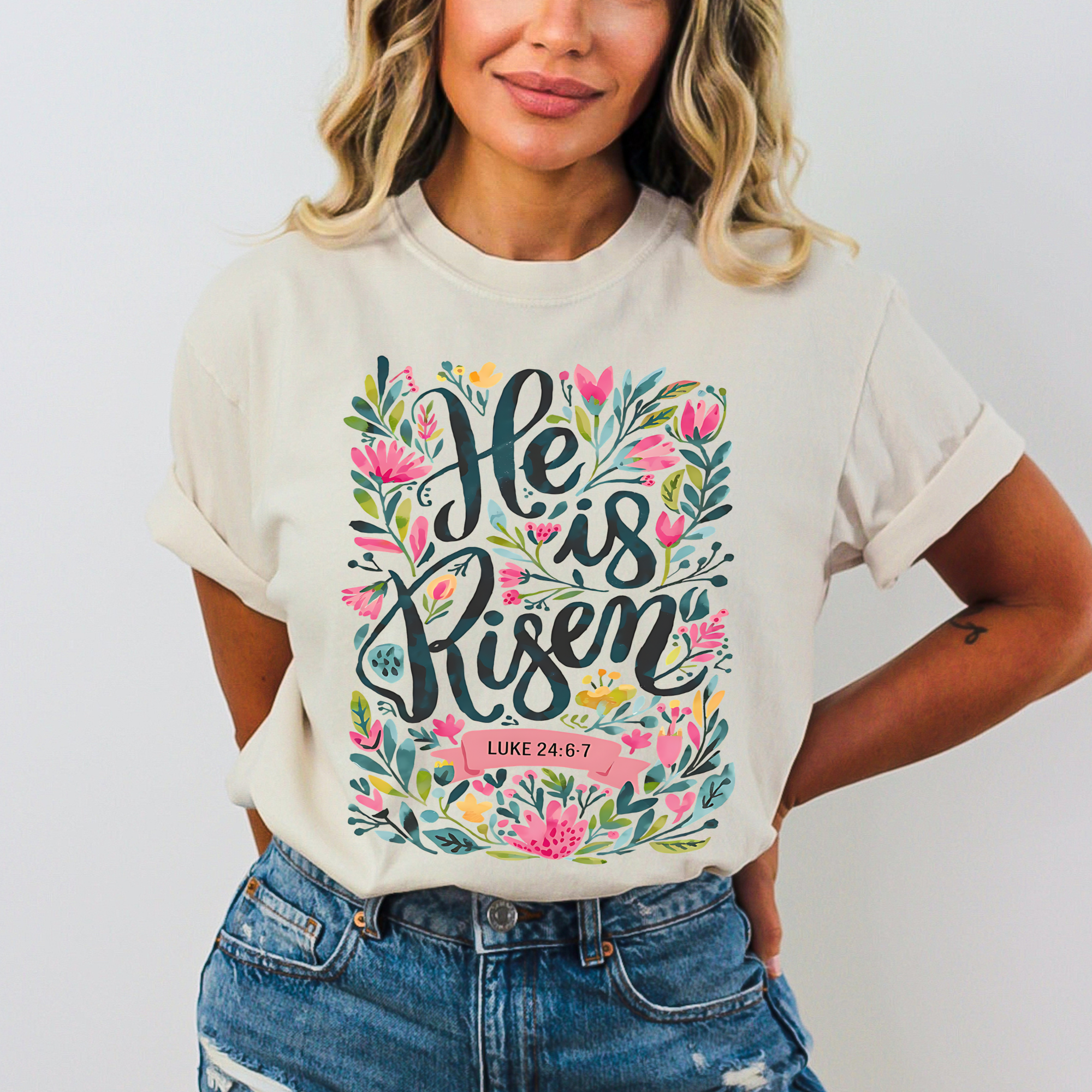 He Is Risen ✝️ Comfort Colors Floral Christian Easter T Shirt (S-2X)