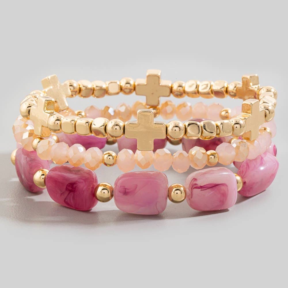 Mixed Glass And Metallic Beaded Bracelet Set