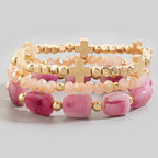 Mixed Glass And Metallic Beaded Bracelet Set