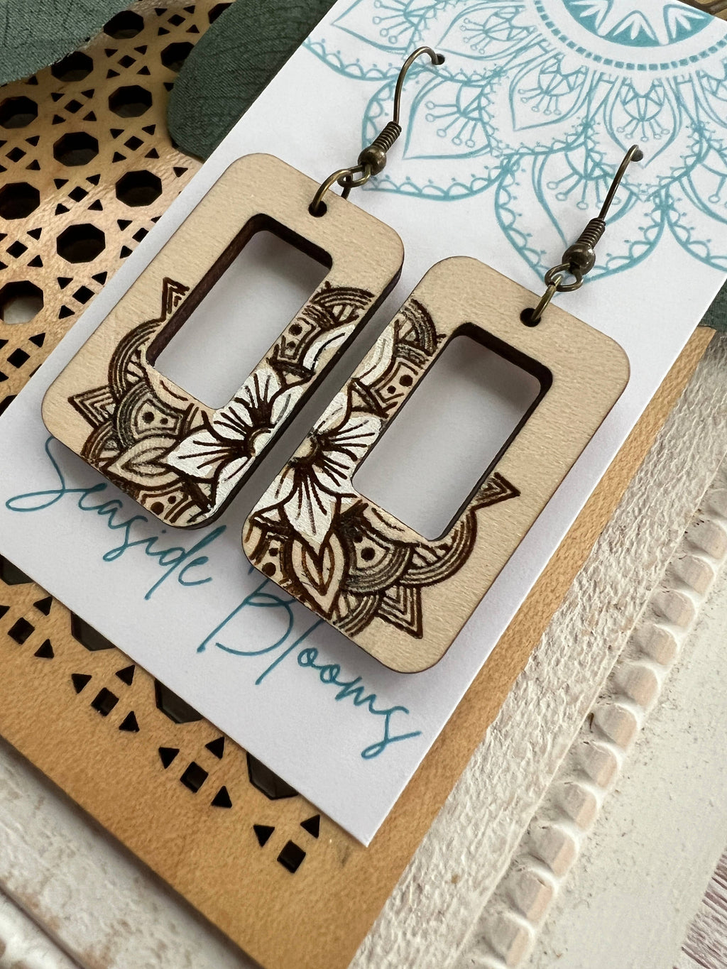 Boho Hand painted beautiful wood earrings
